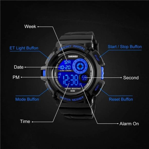Mens Sport Running Watch, Digital Electronic 50M Waterproof Military Army Sports - Picture 5 of 6